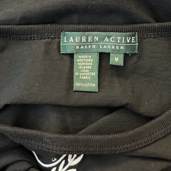 Lauren Ralph Lauren Womens Medium Black White Embroidered LRL Crown Logo T Shirt - Picture 4 of 4